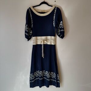Women’s Navy Blue Crochet Waist Knit Dress